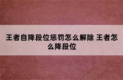 王者自降段位惩罚怎么解除 王者怎么降段位